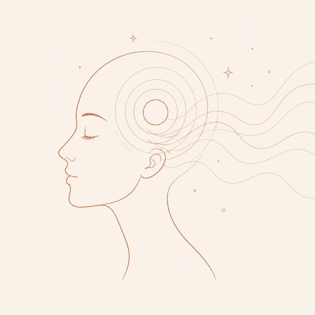 Ilustración minimalista de la mente y la visualización guiada